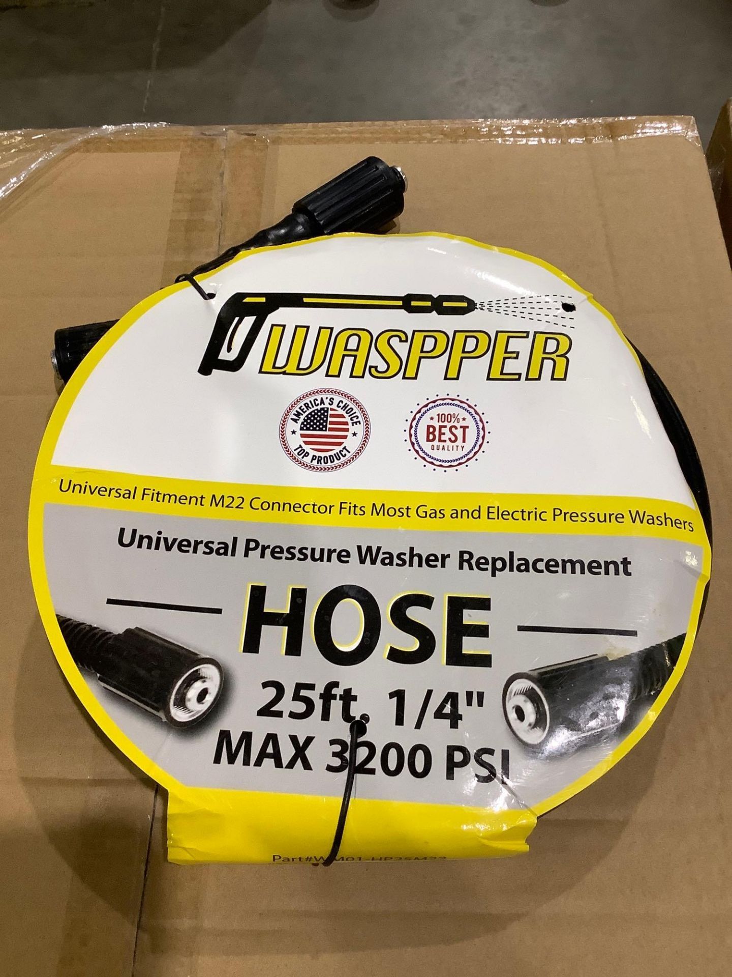 PALLET OF WASPPER 25FT PRESSURE WASHER HOSE, APPROX 1/4” MAX 3200PSI , APPROX 200 TOTAL ( APPROX 20