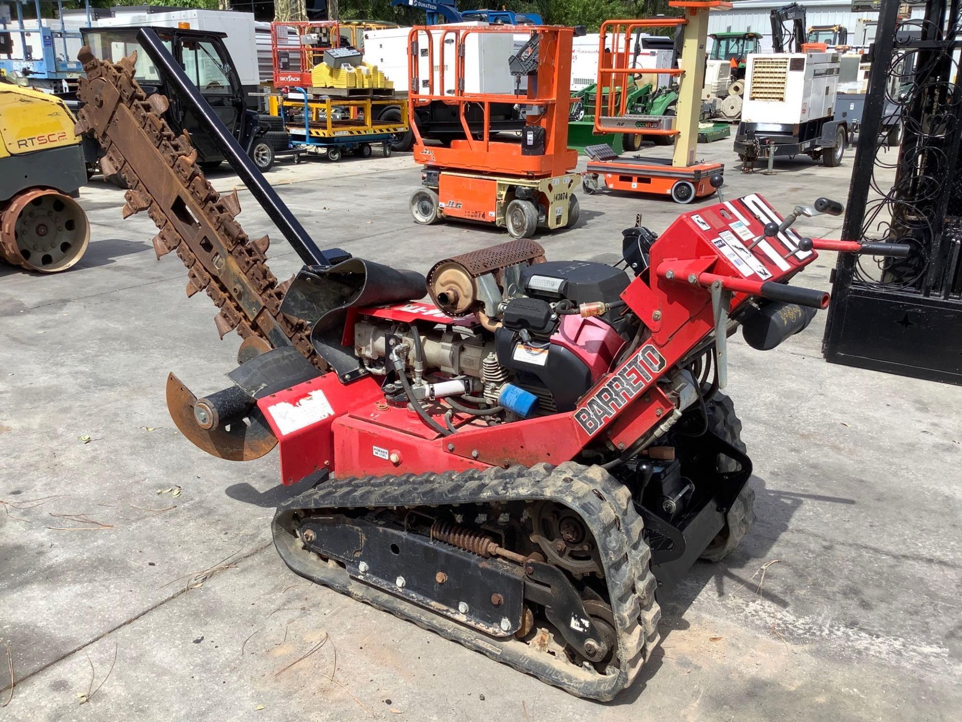 BARRETO 2324-TK WALK BEHIND TRENCHER , GAS POWERED, HONDA MOTOR, BLADE APPROX 36”, RUBBER TRACKS, RU