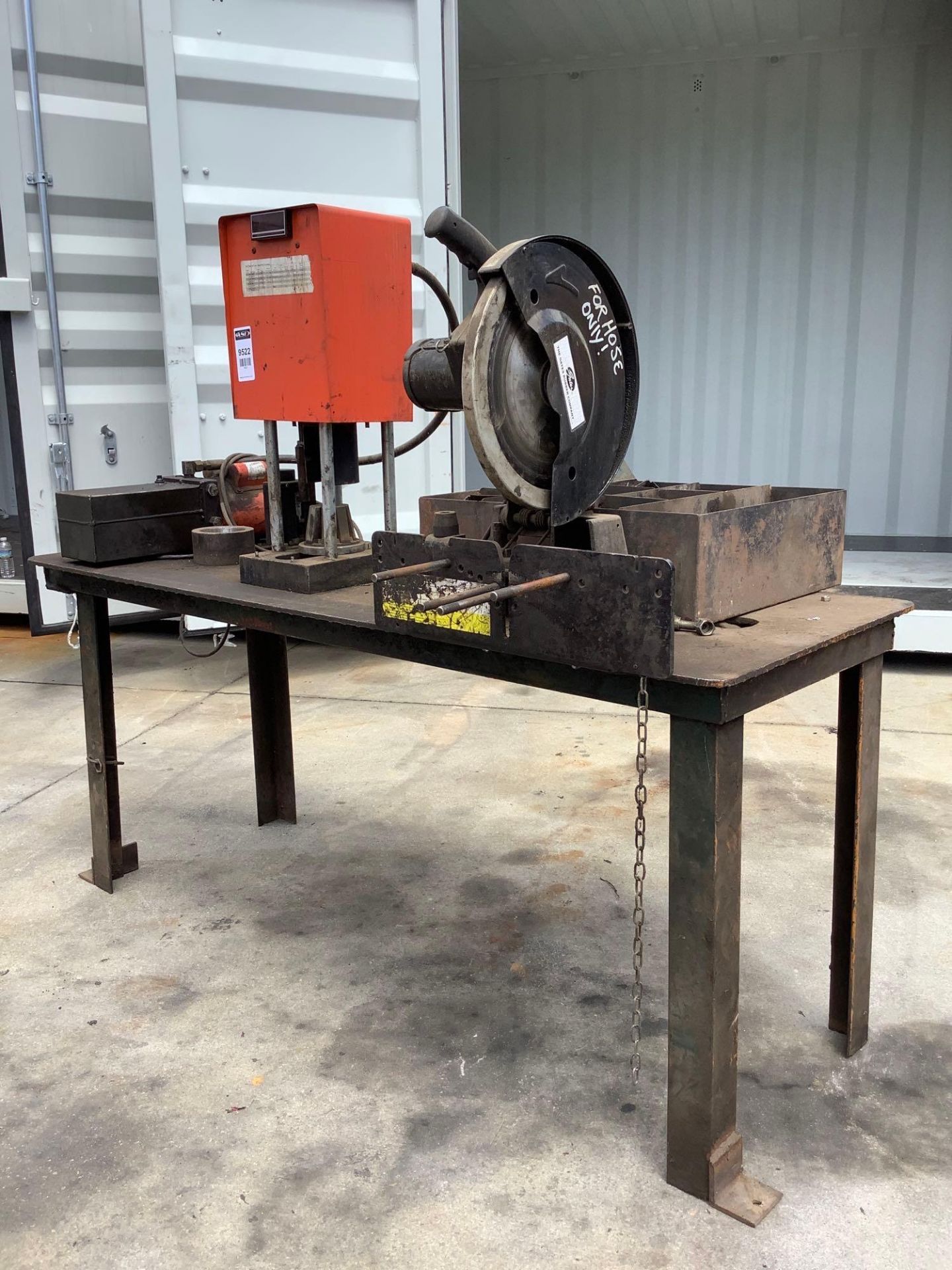 GATES POWER CRIMP, DIES & CUT OFF SAW WITH STEEL WORK TABLE - Image 2 of 10