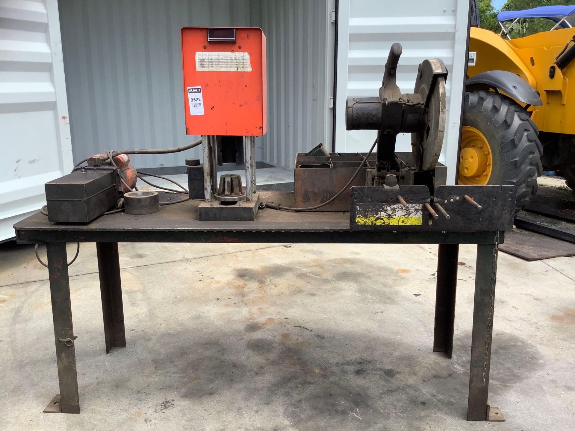 GATES POWER CRIMP, DIES & CUT OFF SAW WITH STEEL WORK TABLE - Image 3 of 10