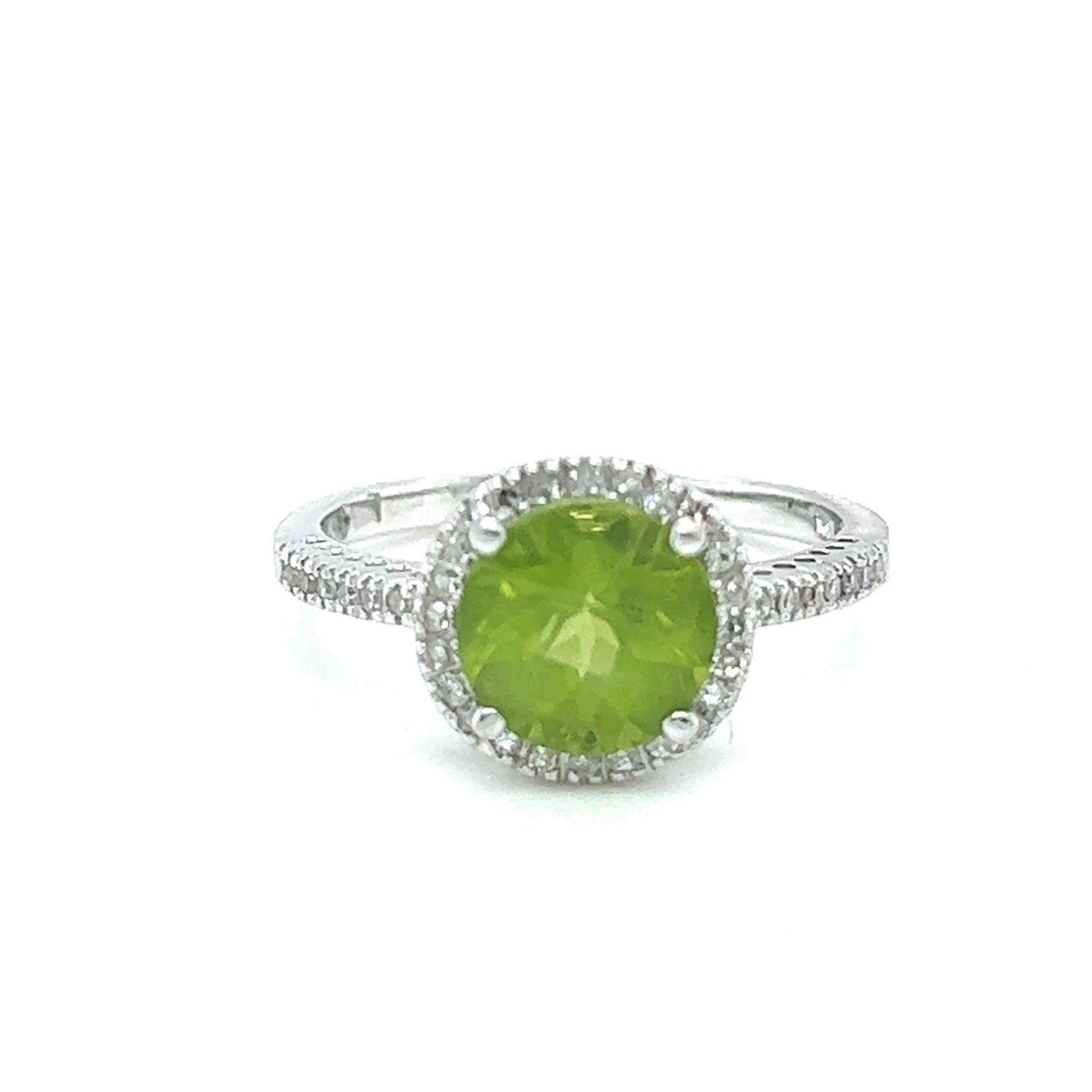 ESTATE PERIDOT AND DIAMOND RING 14K WHITE GOLD