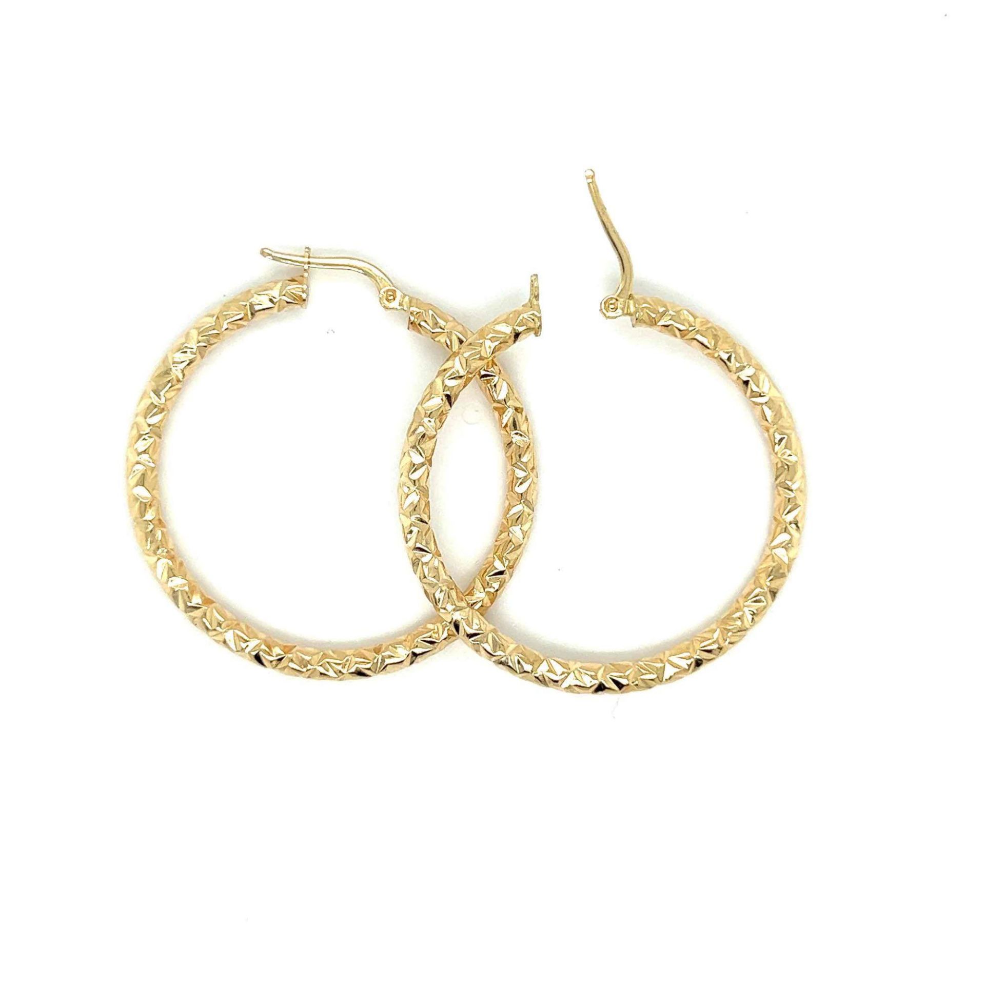 ESTATE 18K GOLD TEXTURED HOOP EARRINGS