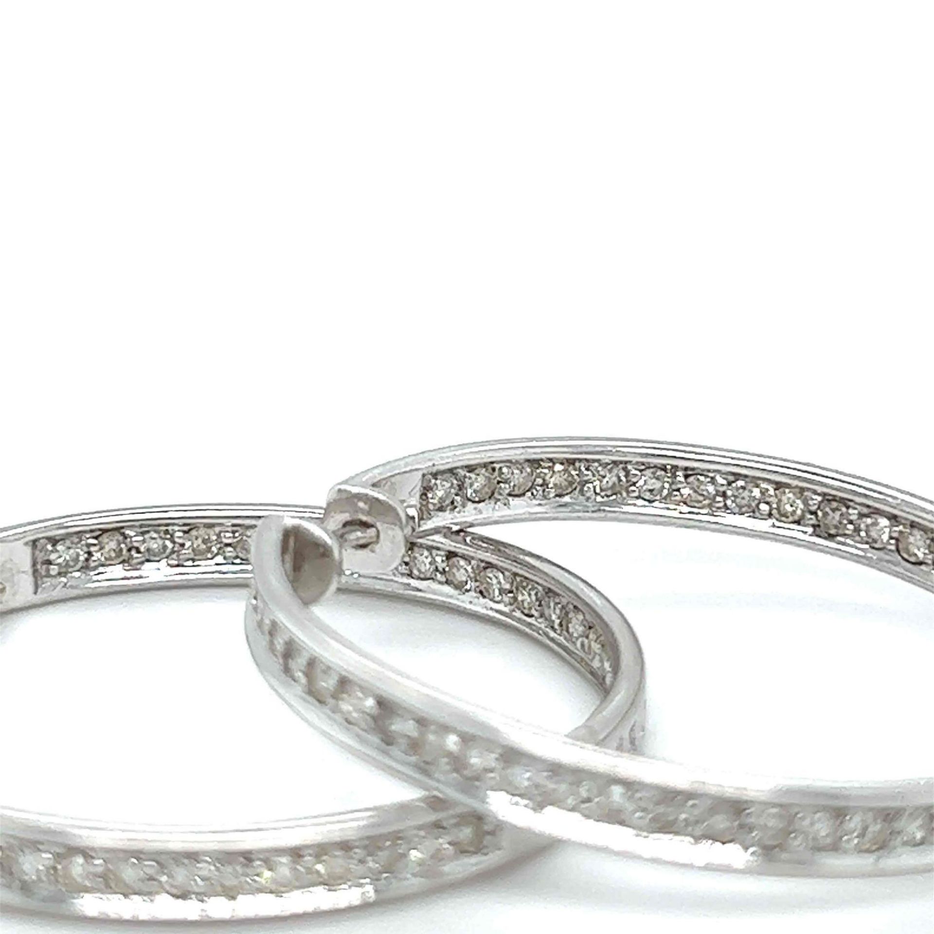 ESTATE INSIDE/OUTSIDE DIAMOND HOOP EARRINGS 14K WHITE GOLD - Image 5 of 6