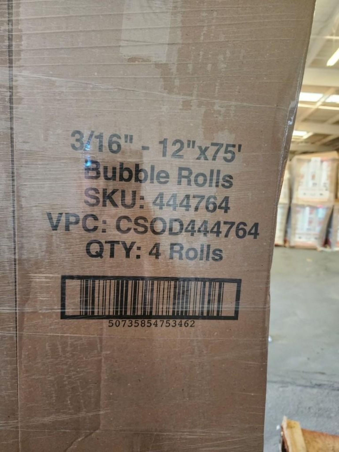 ONE PALLET OF NEW/UNUSED BUBBLE WRAP, 24 BOXES PER PALLET, 4 ROLLS PER BOX, 3/16" X 12" X 75' PER R - Image 2 of 2