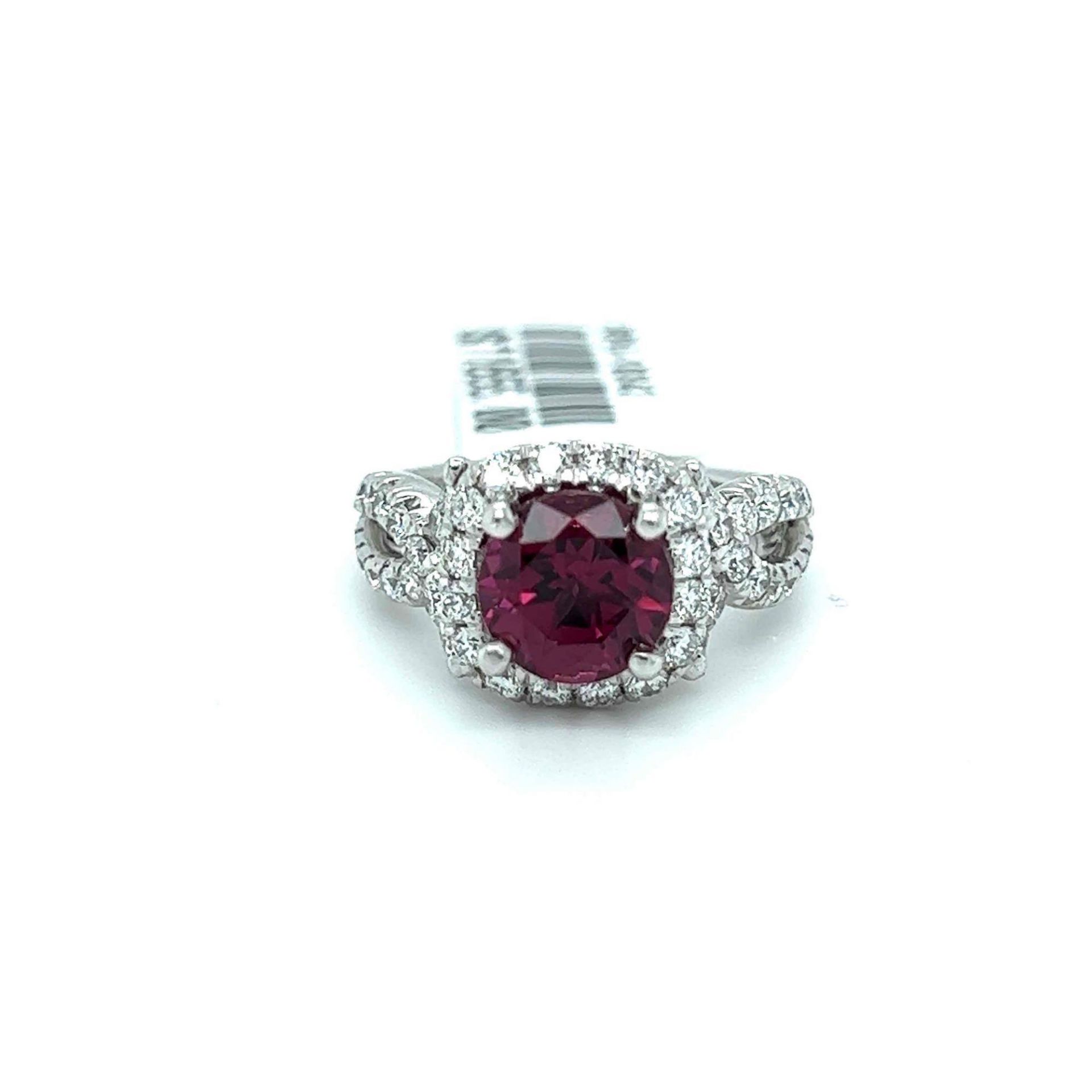 2.39CT RHODALITE AND 1.37CT DIAMOND RING 14K WHITE GOLD