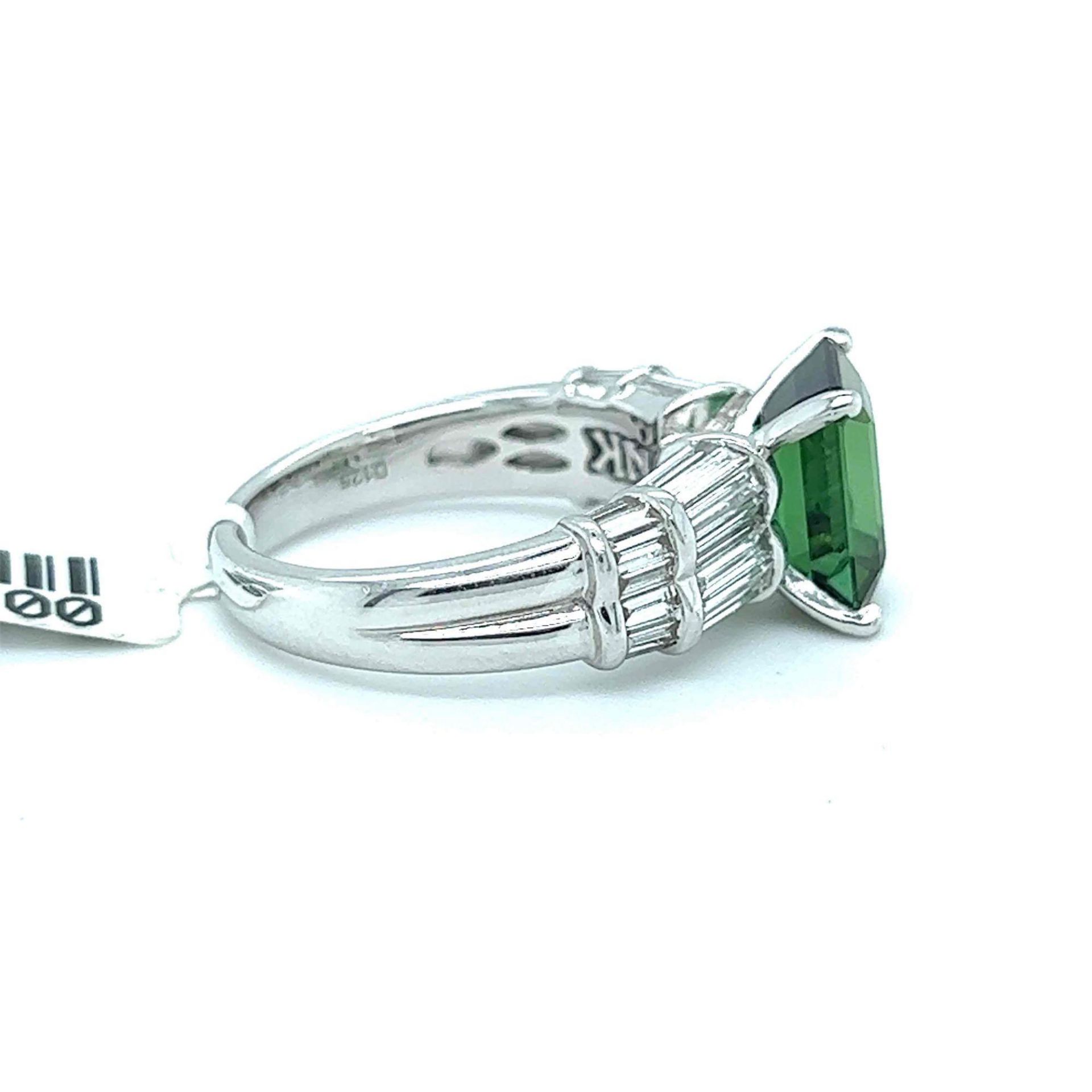 3.36CT TOURMALINE AND 1.25CT BAGUETTE DIAMOND RING 14K WHITE GOLD - Image 3 of 4