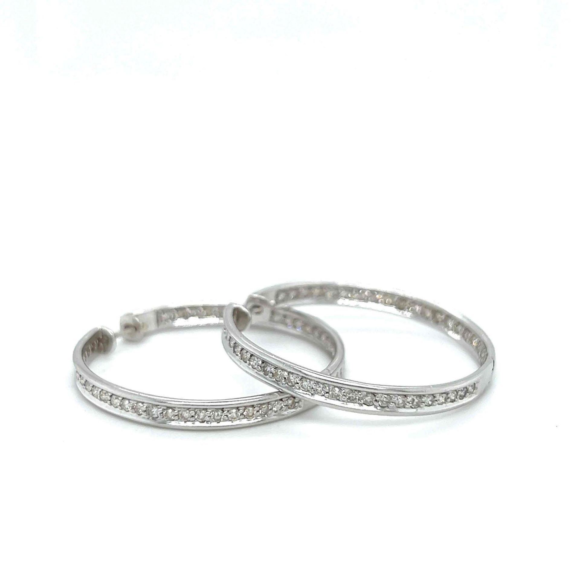 ESTATE INSIDE/OUTSIDE DIAMOND HOOP EARRINGS 14K WHITE GOLD - Image 2 of 6