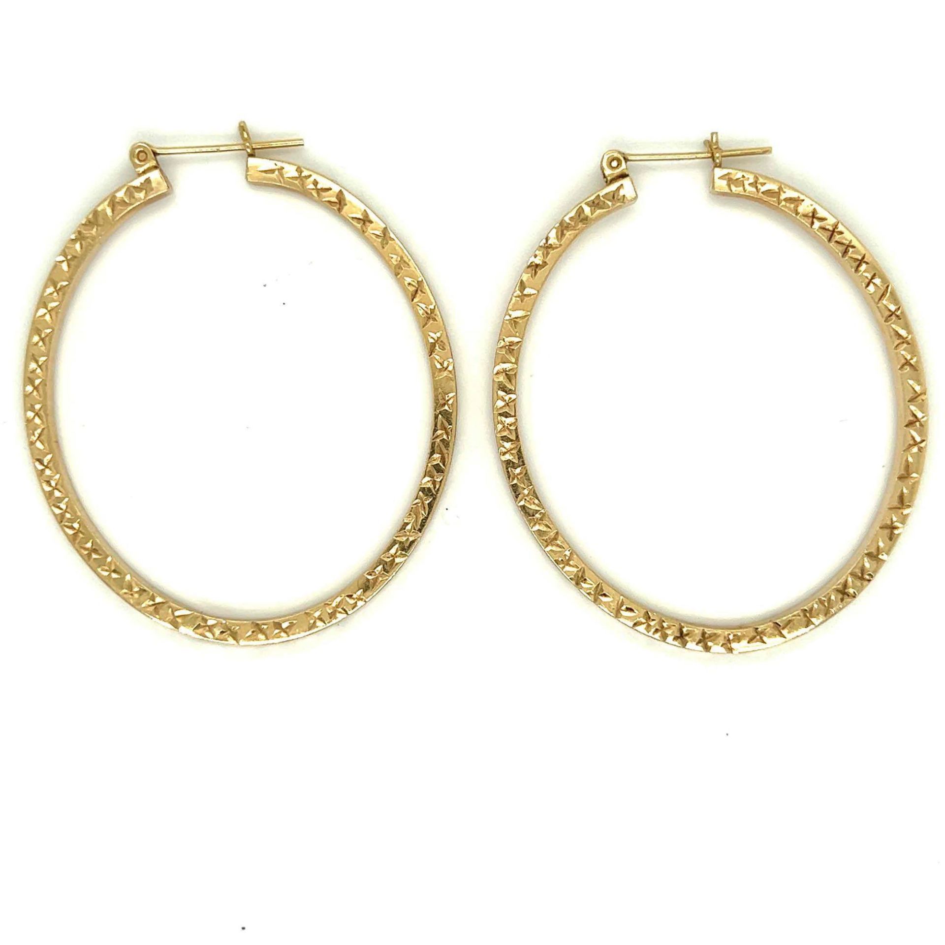 ESTATE 10K GOLD DIAMOND CUT HOOP EARRINGS - Image 2 of 2