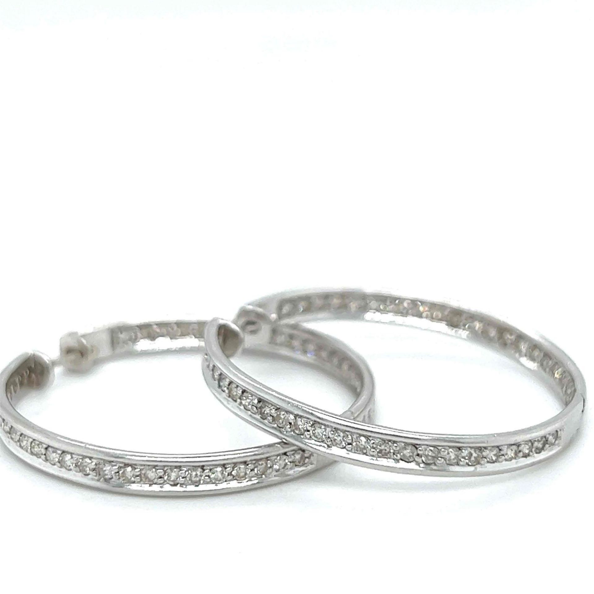 ESTATE INSIDE/OUTSIDE DIAMOND HOOP EARRINGS 14K WHITE GOLD - Image 3 of 6