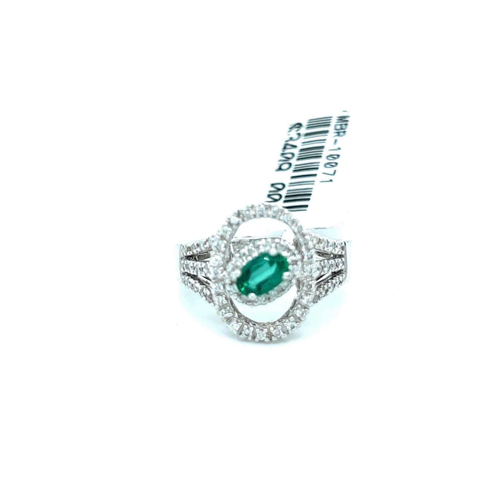 .39CT EMERALD AND .33CT DIAMOND RING 18K WHITE GOLD