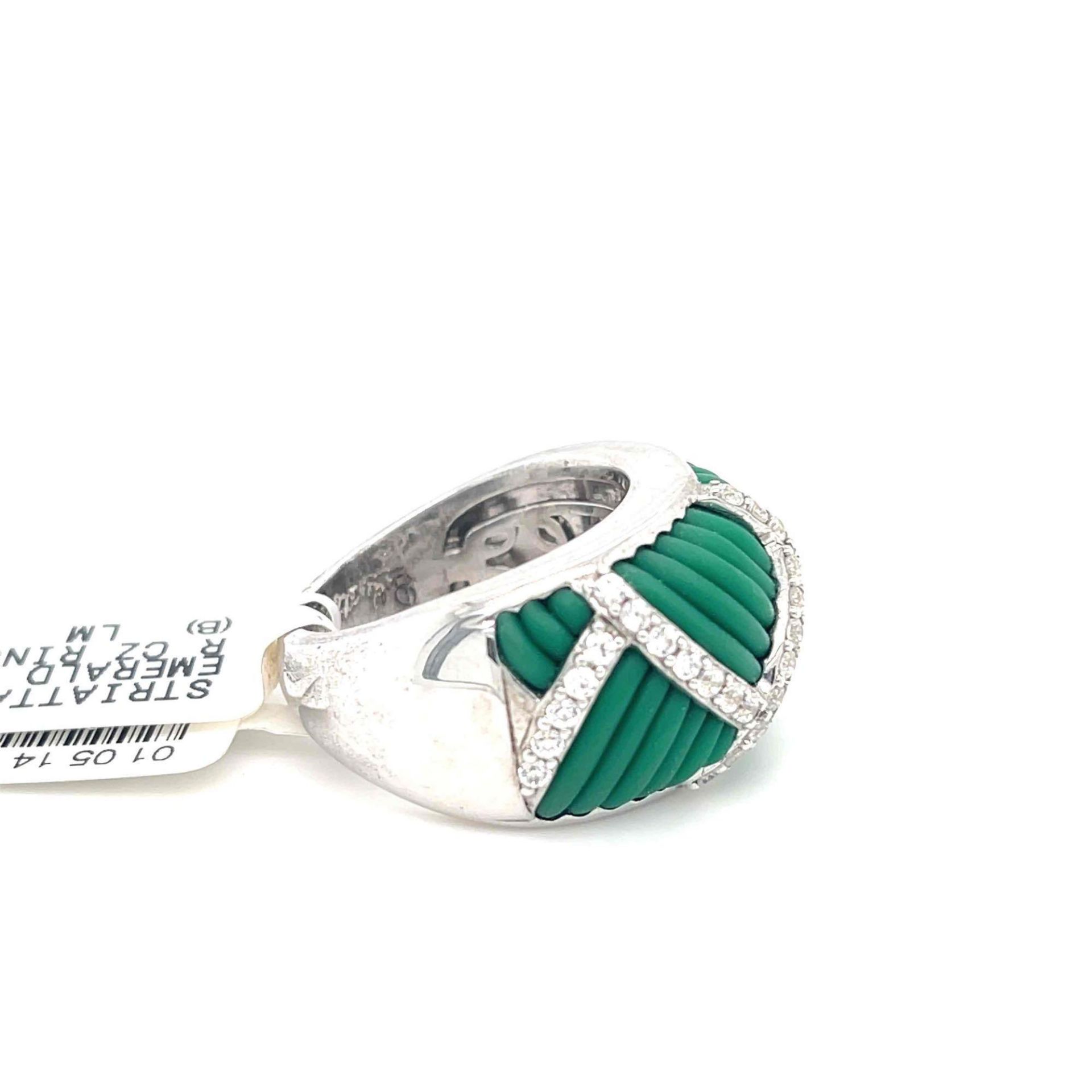 BELLE ETOILE STERLING SILVER STRIATTA GREEN RUBBER RING AND EARRING - Image 2 of 5