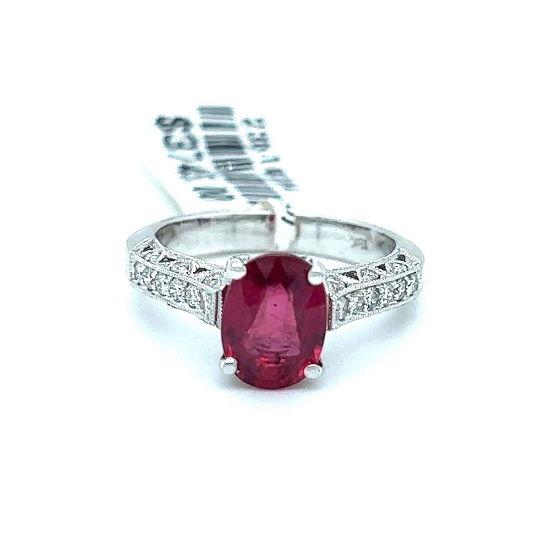 2.40CT TREATED RUBY AND .35CT DIAMOND RING 18K WHITE GOLD