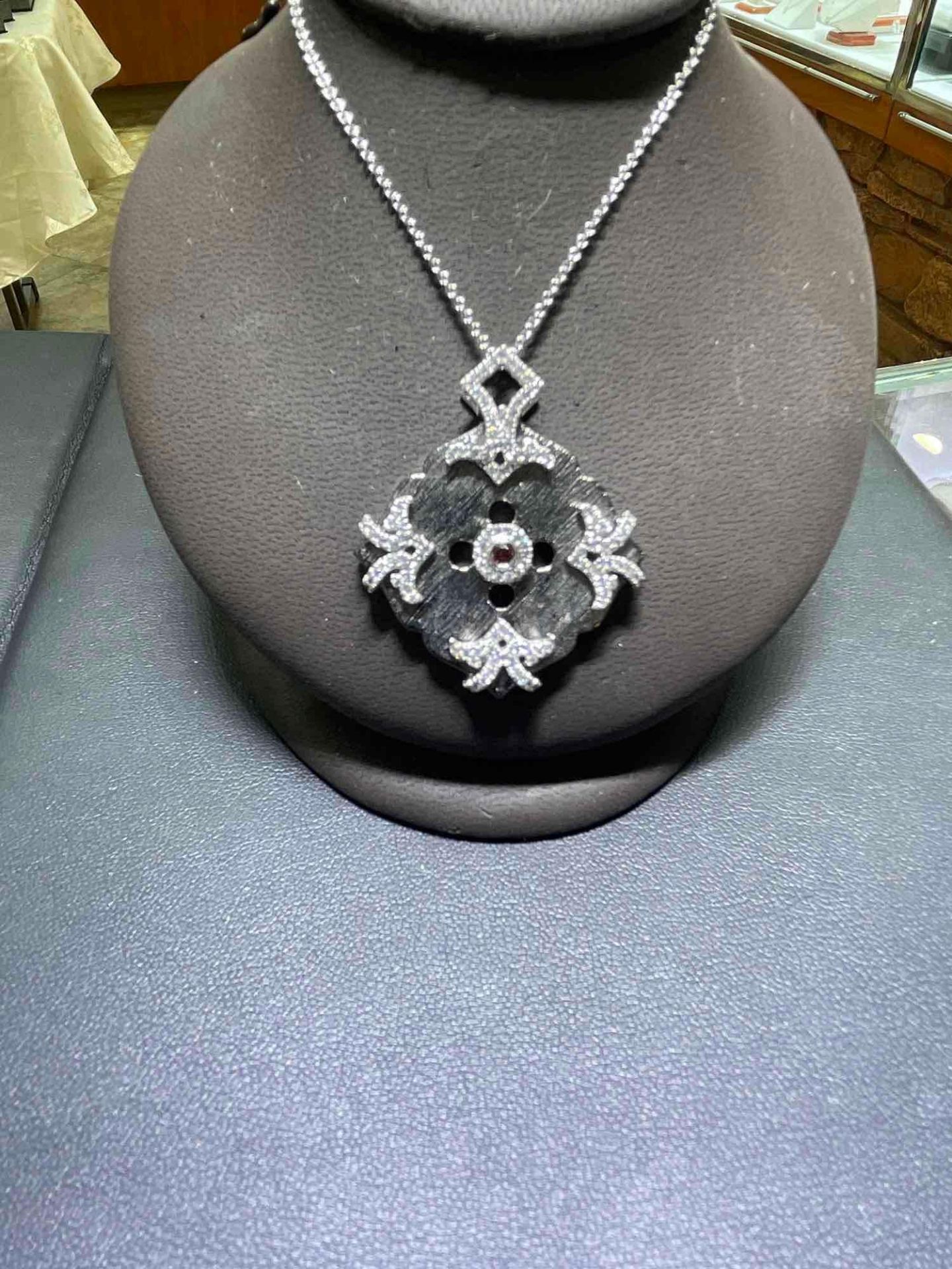 DESIGNER SILVER GARNET AND WHITE SAPPHIRE NECKLACE - Image 3 of 5