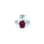 3.20CT TREATED RUBY AND .63CT DIAMOND RING 18K WHITE GOLD