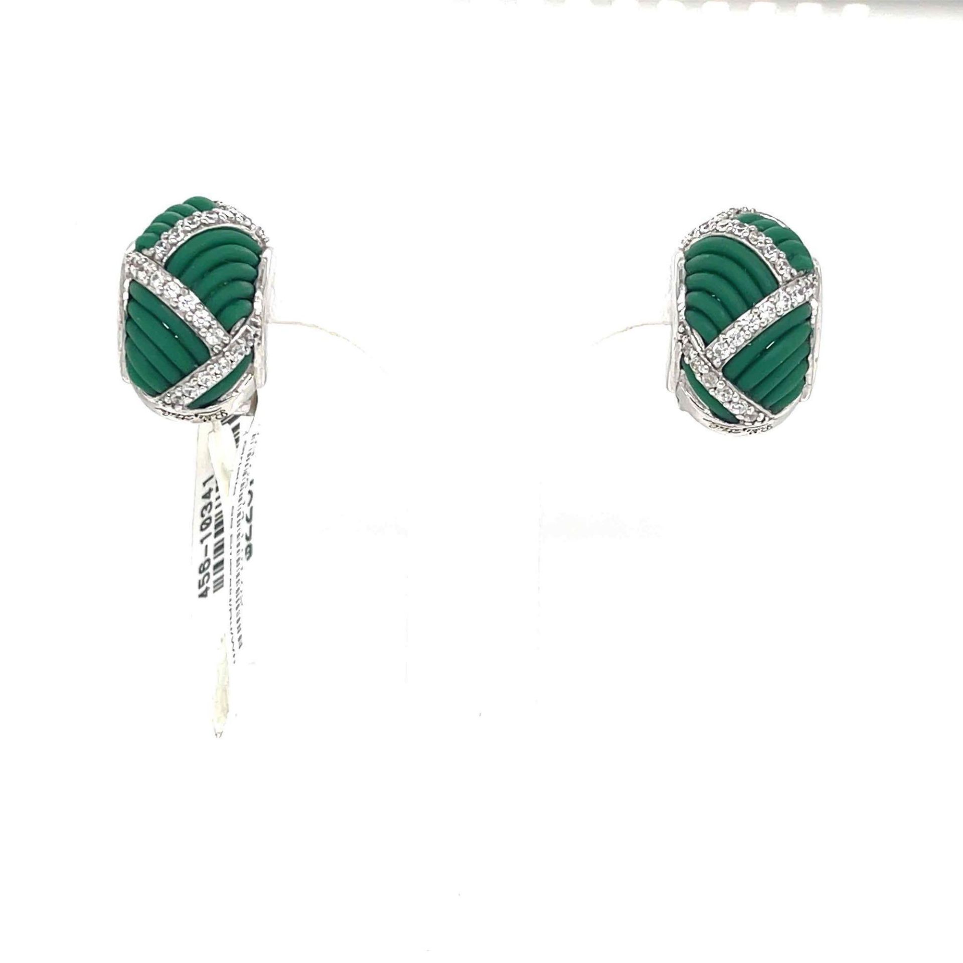 BELLE ETOILE STERLING SILVER STRIATTA GREEN RUBBER RING AND EARRING - Image 3 of 5