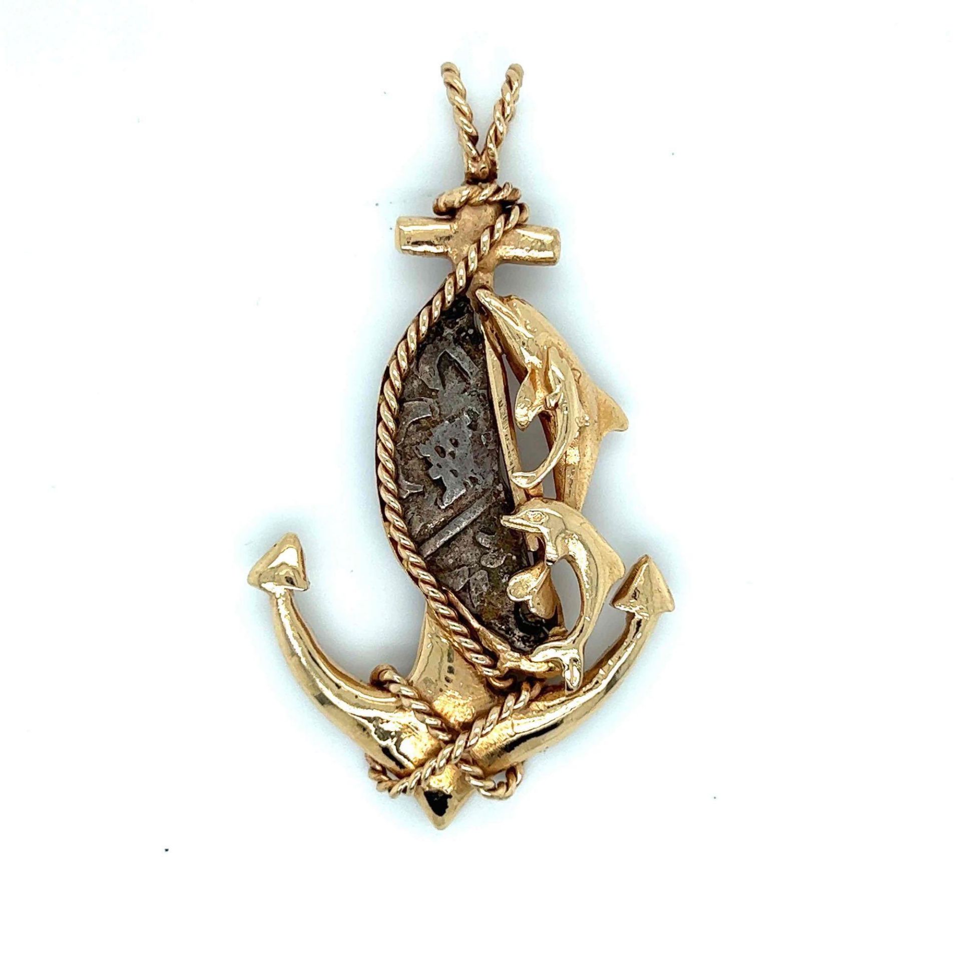 ESTATE 14K GOLD AND SILVER SHIPWRECK COIN PENDANT - Image 2 of 2