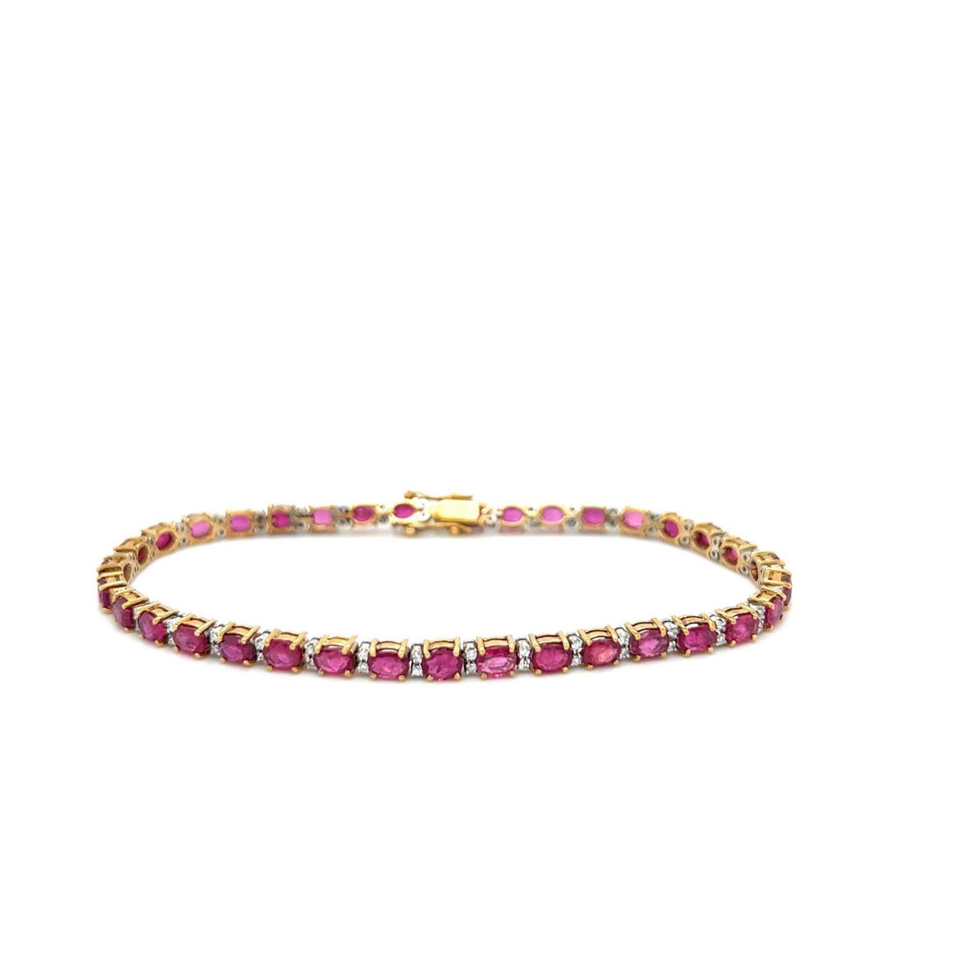 ESTATE RUBY AND DIAMOND 14K GOLD BRACELET