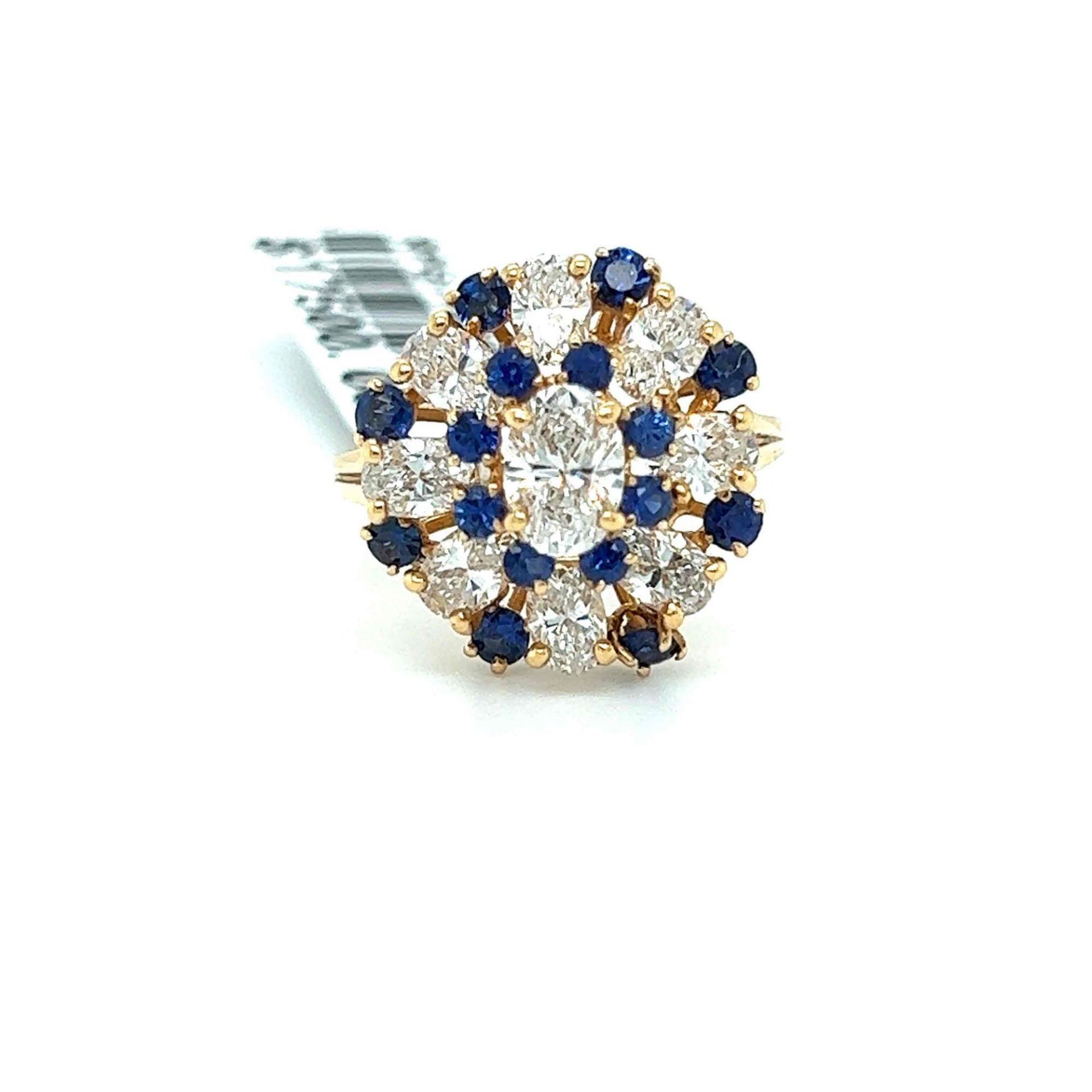 ESTATE OVAL DIAMOND AND SAPPHIRE RING 18K GOLD