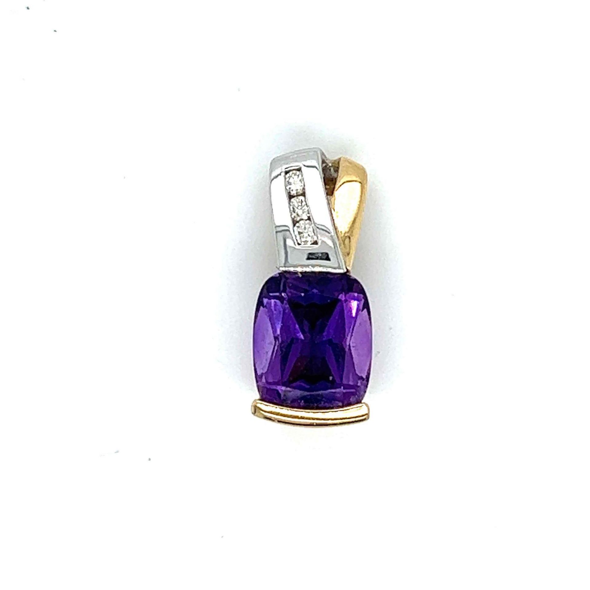 ESTATE AMETHYST AND DIAMOND PENDANT 14K GOLD