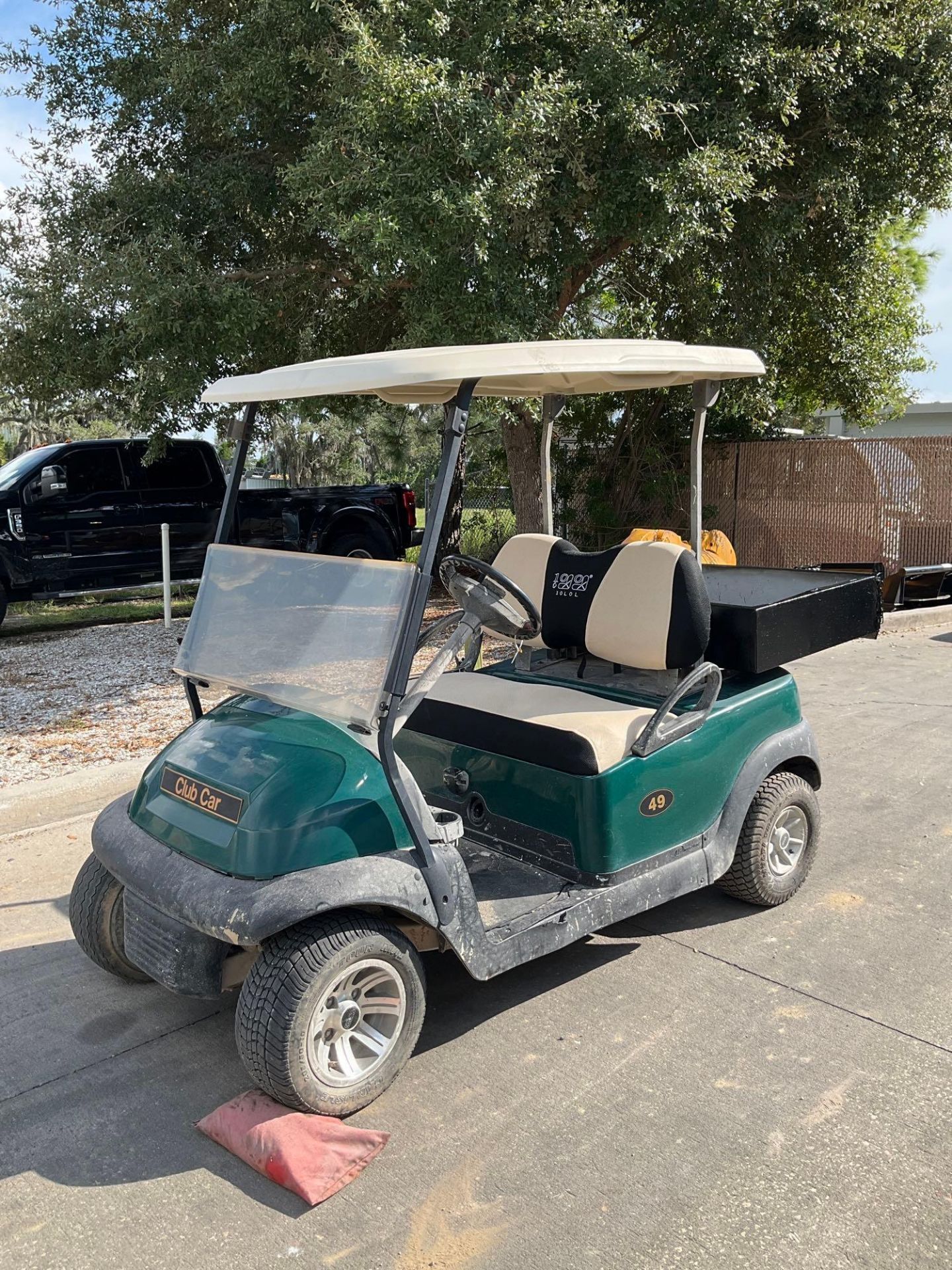 CLUB CAR GOLF CART, ELECTRIC, 48 VOLTS, UTILITY BED ATTACHED APPROX 42” W x 30” L , BRAND NEW BATTER