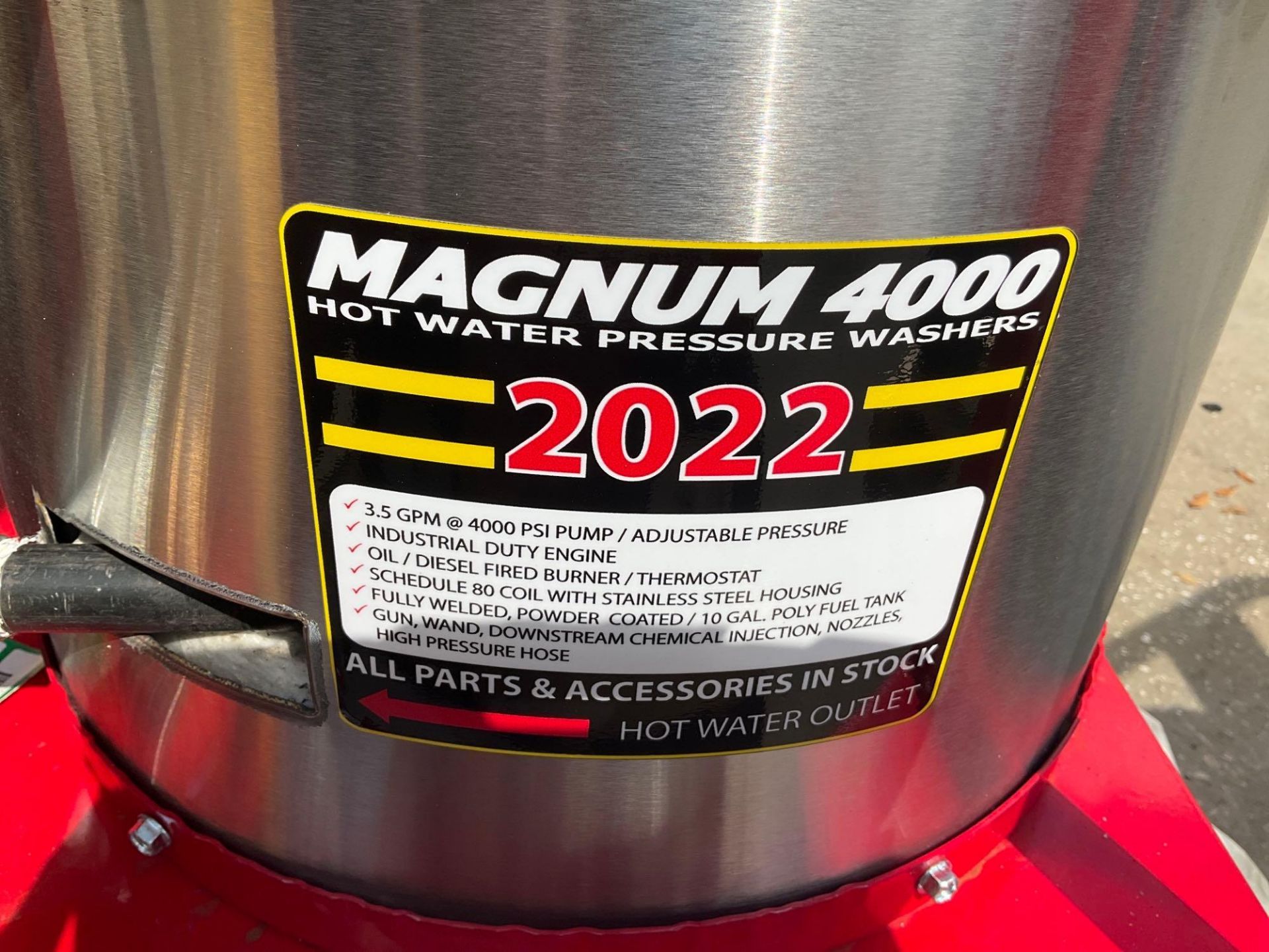 UNUSED 2022 MAGNUM 4000 SERIES GOLD HOT WATER PRESSURE WASHER,DIESEL GAS POWER, ELECTRIC START, APPR - Image 9 of 13