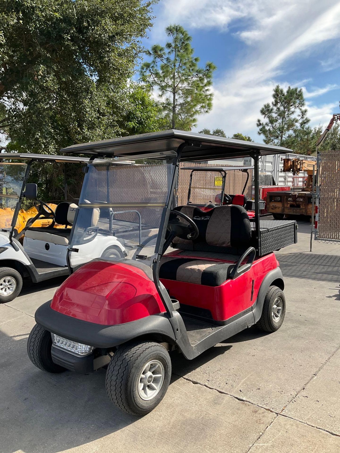 ***2014 CLUB CAR GOLF CART WITH SOLAR PANEL ROOF ATTACHED, ELECTRIC, UTILITY STORAGE BOX ATTACHED