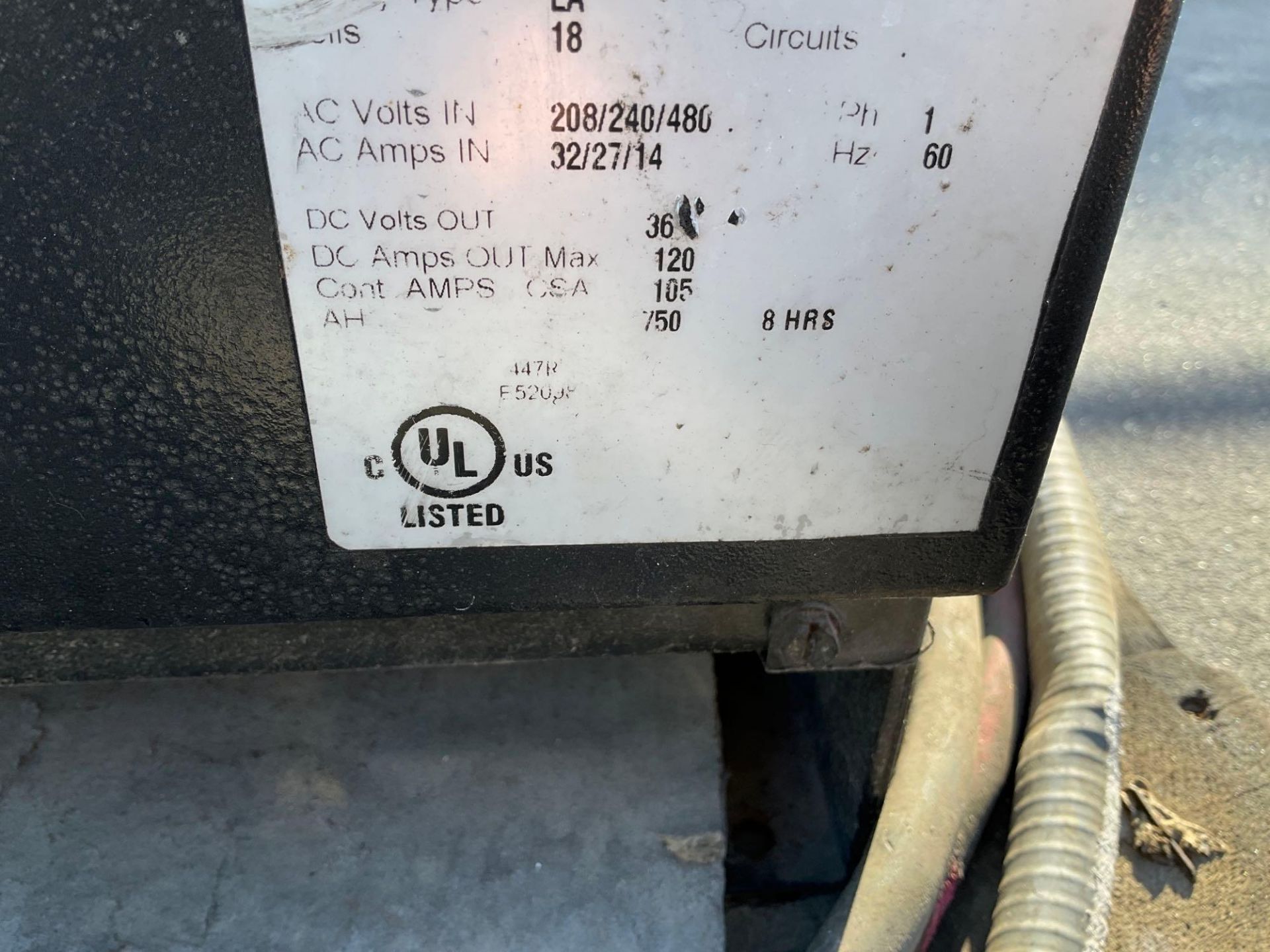 INDUSTRIAL BATTERY CHARGER MODEL DL1B18-750, APPROX 36 DC VOLTS, APPROX PHASE 1 - Image 7 of 7