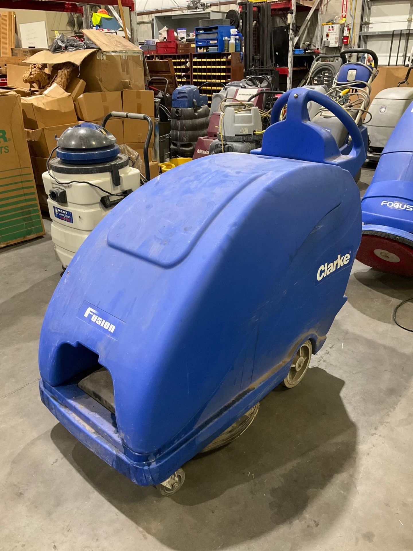 CLARKE WALK BEHIND FLOOR BURNISHER MODEL FUSION 20T 195 AH, ELECTRIC, APPROX 36 VOLTS, NEW BATTERIES