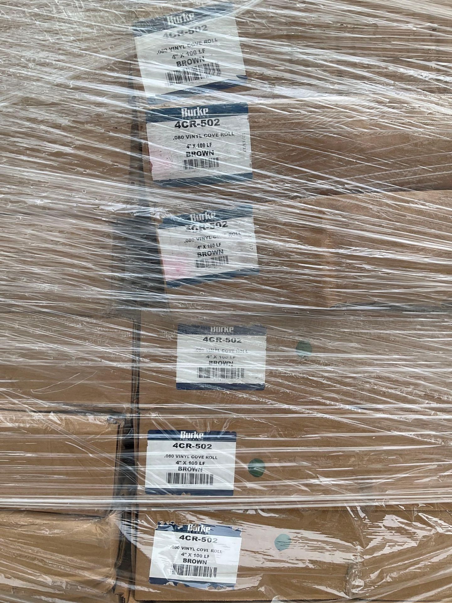 PALLET OF BURKE FLOORING 4CR-502 .080 BROWN VINYLE COVE ROLL, APPROX 4” x 100 LF, APPROX 32 BOXES - Image 4 of 4
