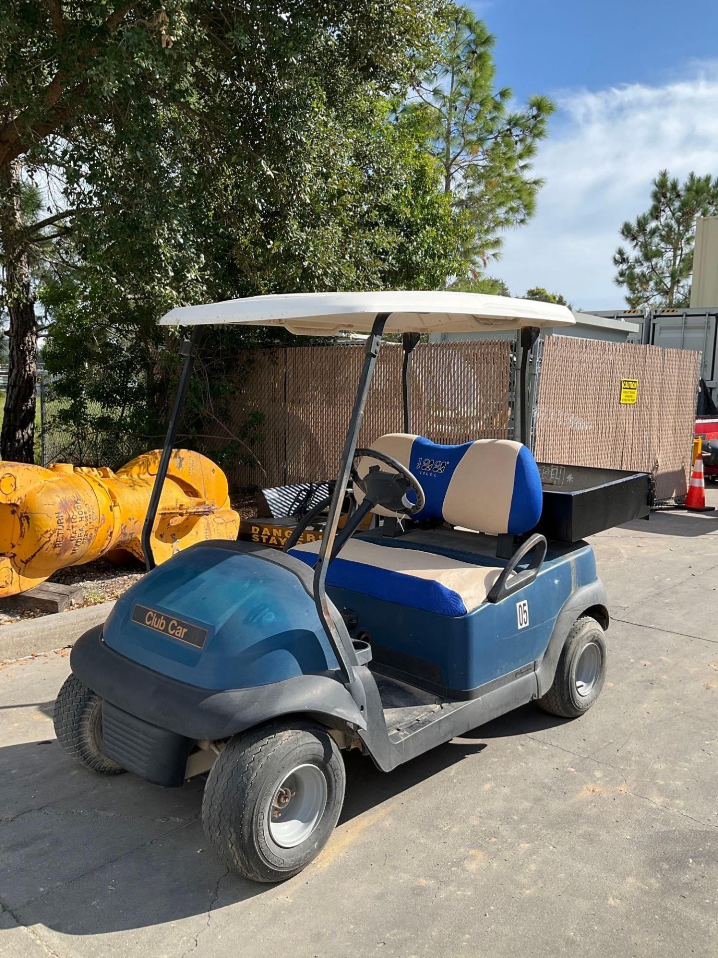 CLUB CAR GOLF CART, ELECTRIC, 48 VOLTS, UTILITY BED ATTACHED APPROX 42” W x 32” L , BRAND NEW BATTER