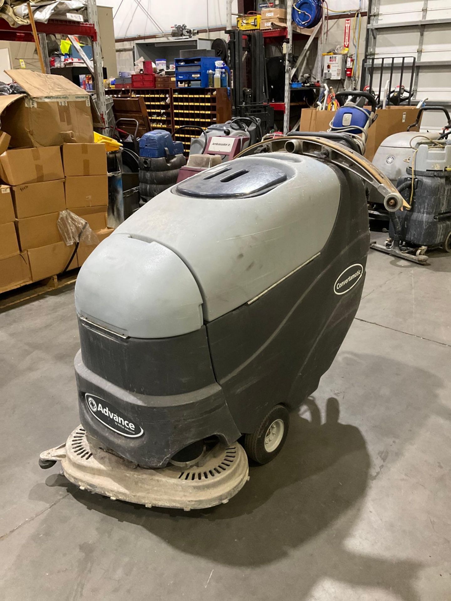 NILFISK ADVANCE WALK BEHIND FLOOR SCRUBBER MODEL CONVERTAMATIC 26D-C, ELECTRIC, APPROX 24 VOLTS, BUI