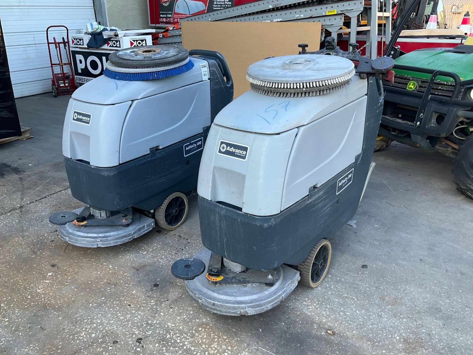 ( 2 ) NILFISK ADVANCE WALK BEHIND FLOOR SCRUBBER MODEL AXP ADFINITY X20D, ELECTRIC, APPROX 24 VOLTS,