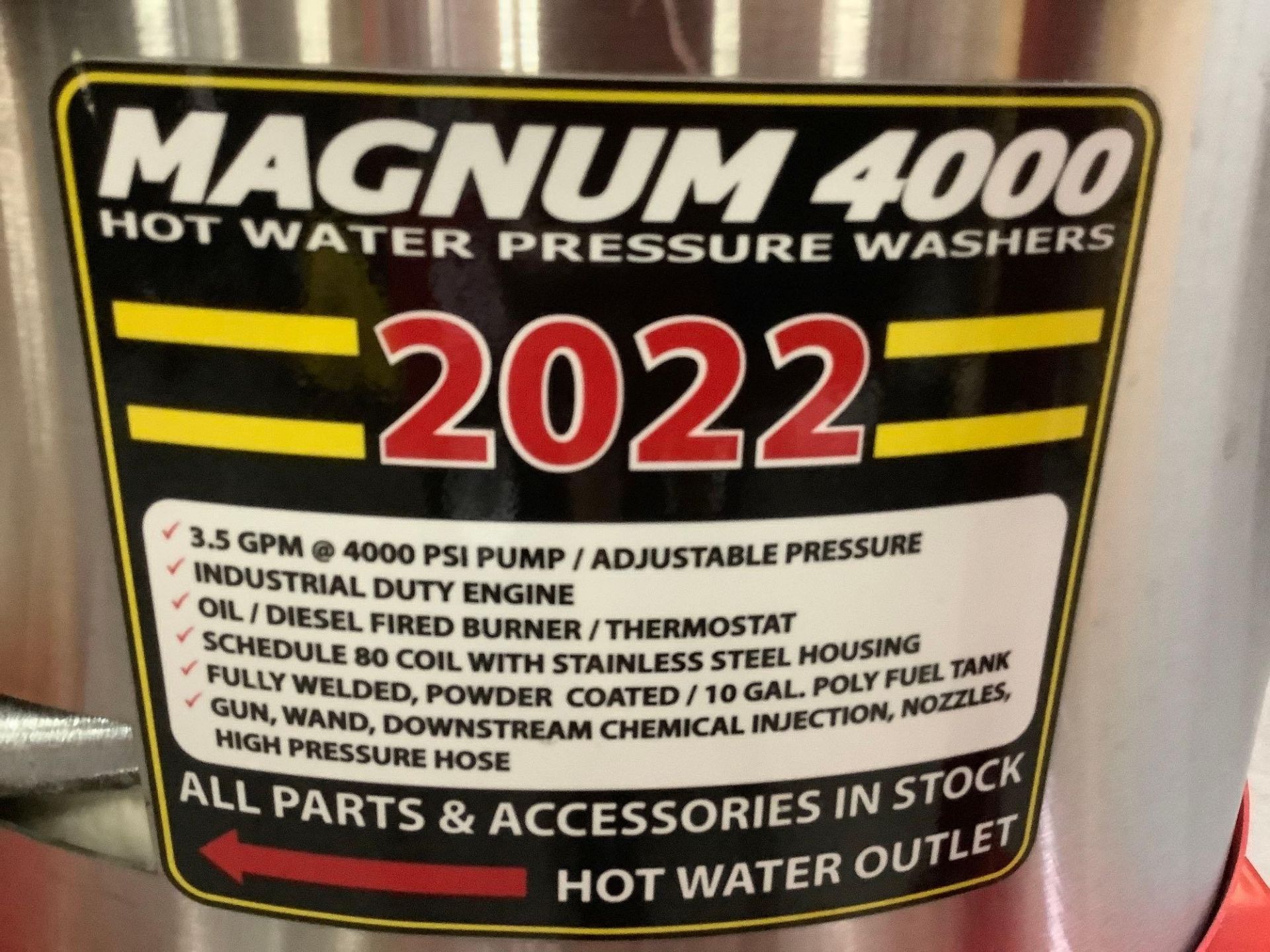 UNUSED 2022 MAGNUM 4000 SERIES GOLD HOT WATER PRESSURE WASHER,DIESEL GAS POWER, ELECTRIC START, APPR - Image 9 of 14