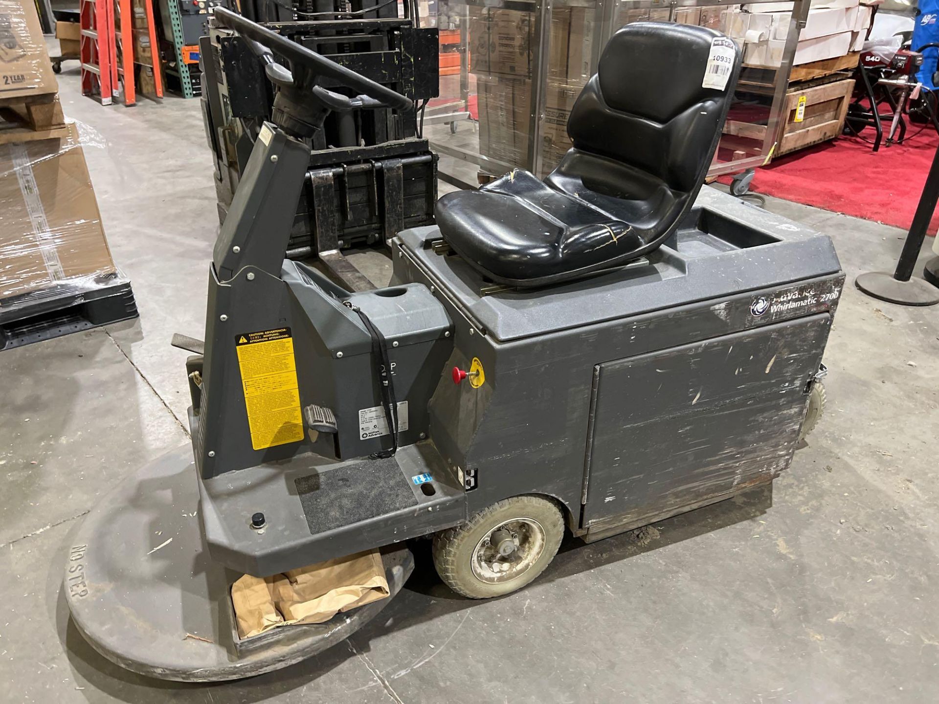 NILFISK ADVANCE WHIRLMATIC RIDE ON FLOOR BURNISHER MODEL 2700, NEEDS BRUSH, ELECTRIC, 36 VOLTS, RUNS