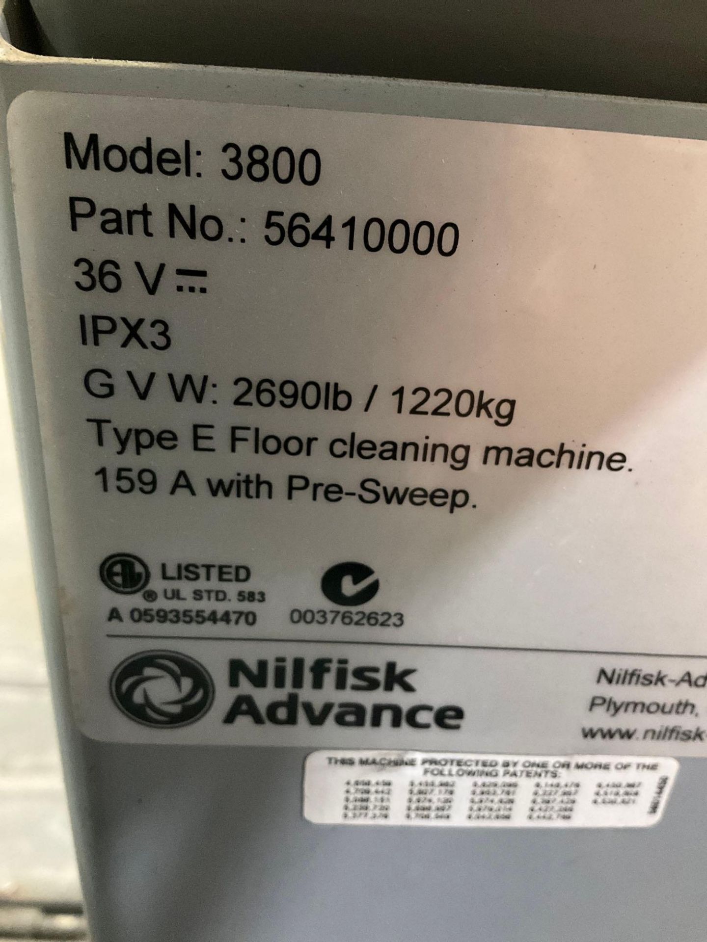 NILFISK ADVANCE RIDE ON FLOOR SCRUBBER MODEL 3800, ELECTRIC, APPROX 36V, RUNS AND OPERATES - Image 12 of 12