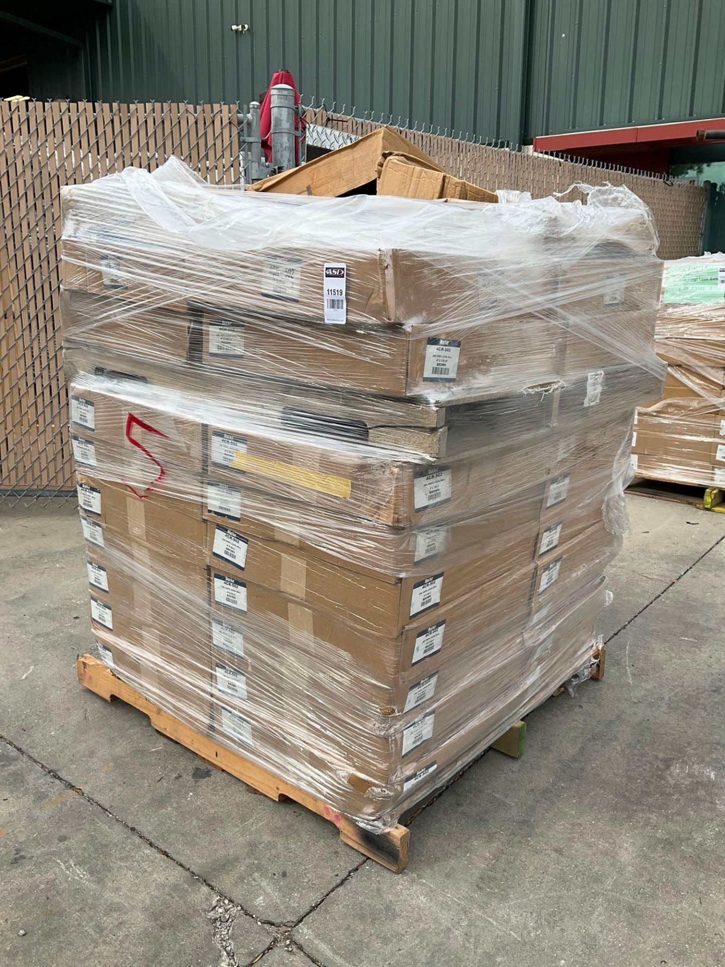 PALLET OF BURKE FLOORING 4CR-502 .080 BROWN VINYLE COVE ROLL, APPROX 4” x 100 LF, APPROX 37 BOXES