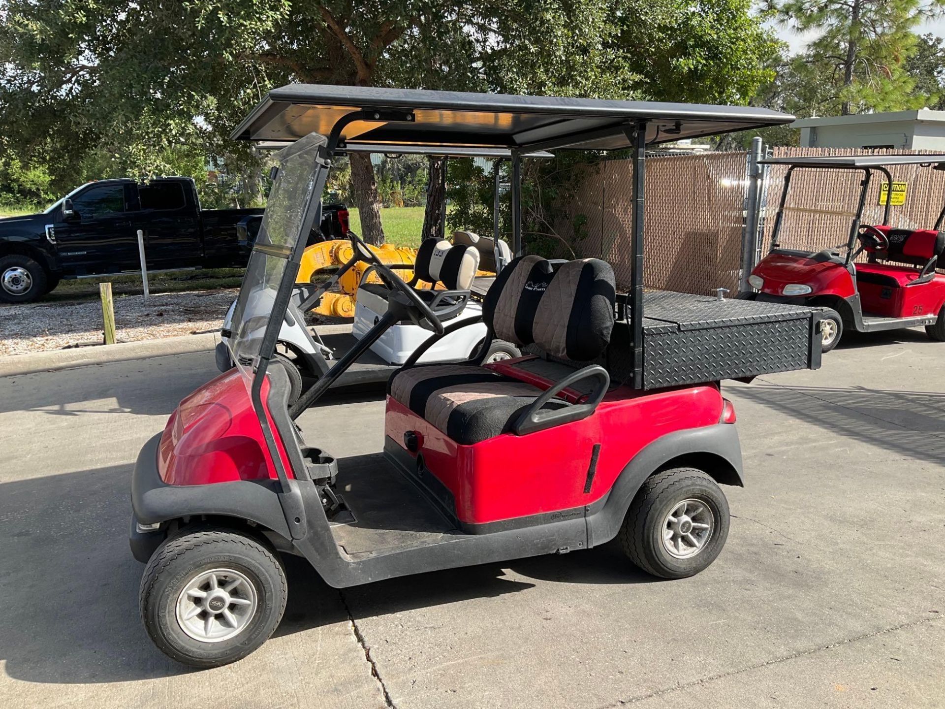 ***2014 CLUB CAR GOLF CART WITH SOLAR PANEL ROOF ATTACHED, ELECTRIC, UTILITY STORAGE BOX ATTACHED - Image 2 of 17