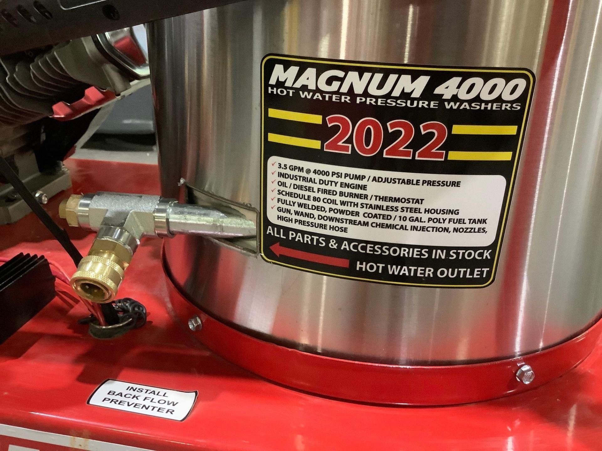 UNUSED 2022 MAGNUM 4000 SERIES GOLD HOT WATER PRESSURE WASHER,DIESEL GAS POWER, ELECTRIC START, APPR - Image 10 of 14