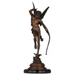 Jules Félix Coutan (1848-1939), Cupid with bow and arrow, patinated bronze, H 67 cm