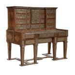 An imposing Louis XIV style 'bureau à gradin', rosewood veneered with brass inlaid decoration, H 151