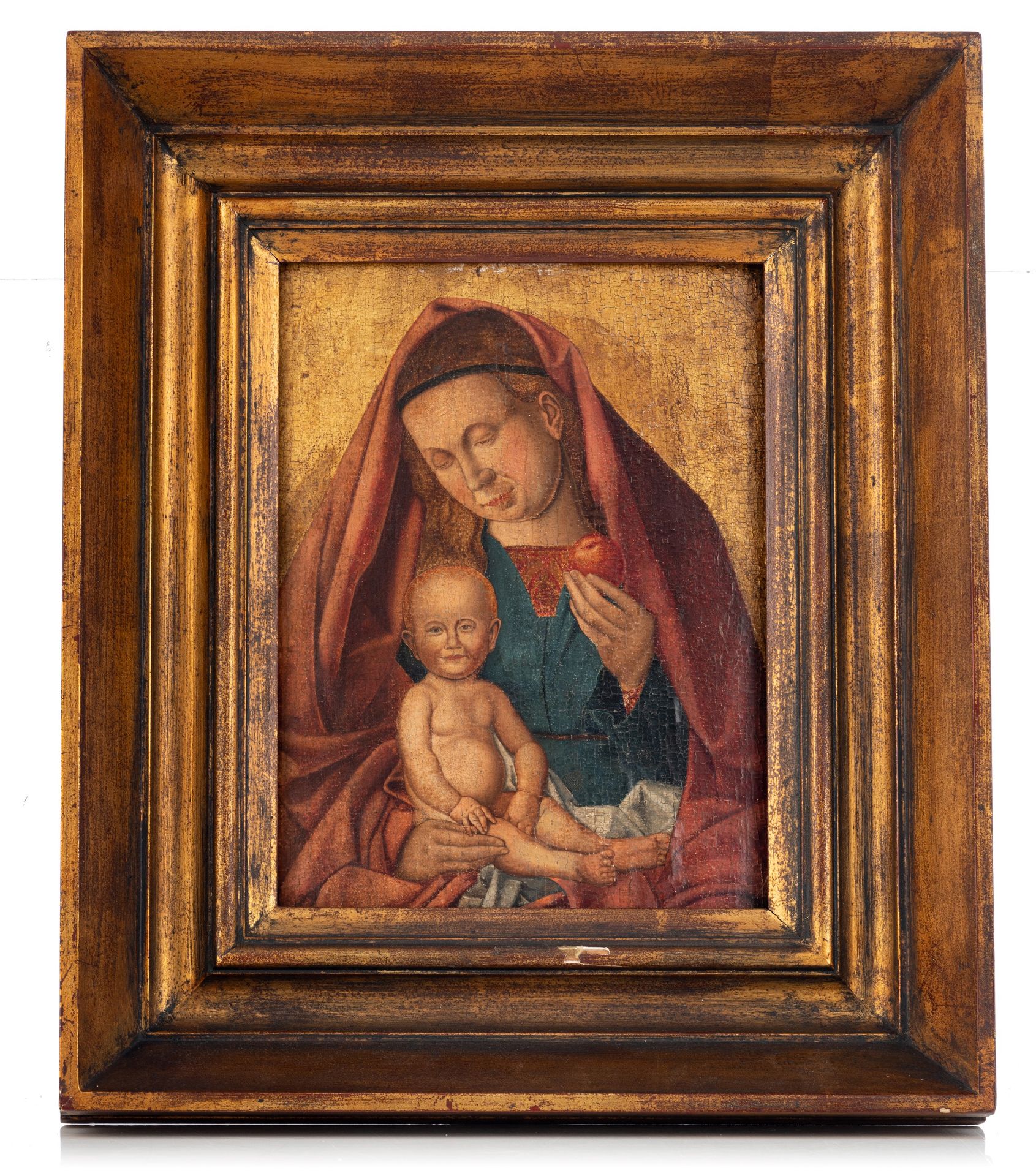 Madonna and Child, German School, early 16thC, oil on a walnut panel, 21,2 x 28,5 cm. - Bild 2 aus 4