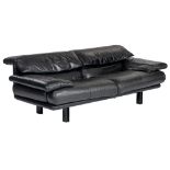 A vintage black leather Alanda sofa, design by Paolo Piva for B&B Italia, '80s edition, H 90 - W 205