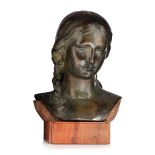 Alexandre Charpentier (1856-1909), the bust of a young girl, patinated bronze, H 38 cm