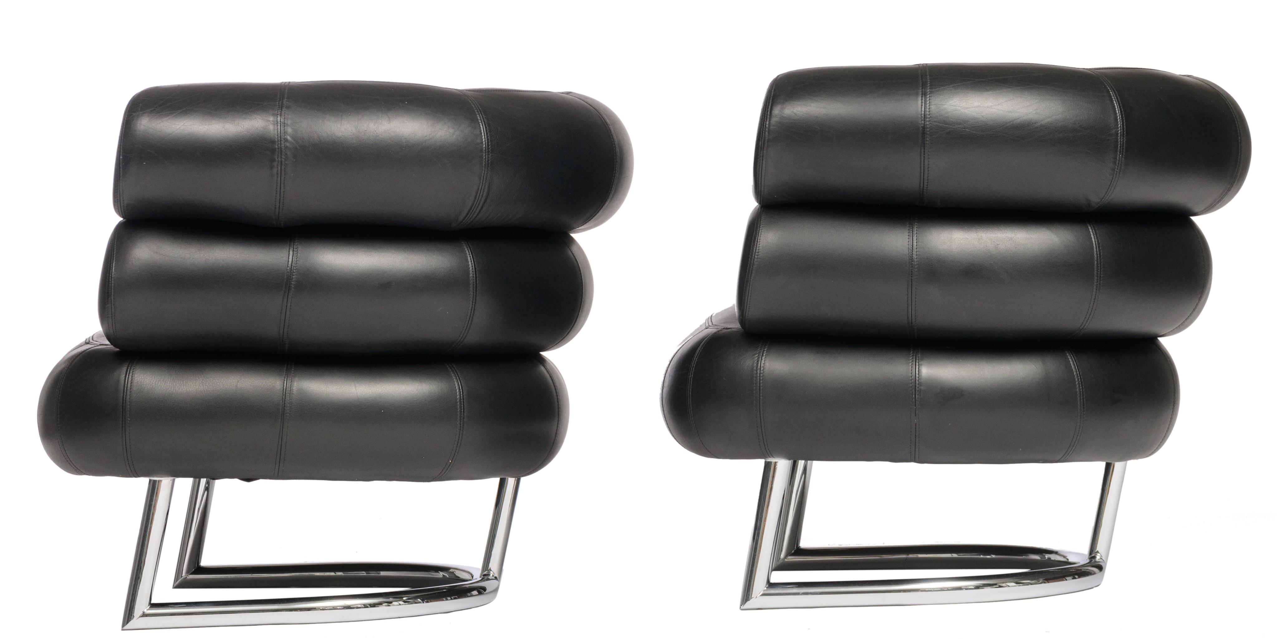 A pair of vintage 'Bibendum chair', designed by Eileen Grey in 1921, H 70 - W 92 cm - Image 3 of 9