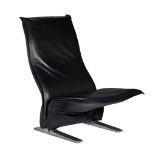 A vintage black leather 'Concorde' lounge chair, design by Pierre Paulin, 1966, H 94 - W 65 cm