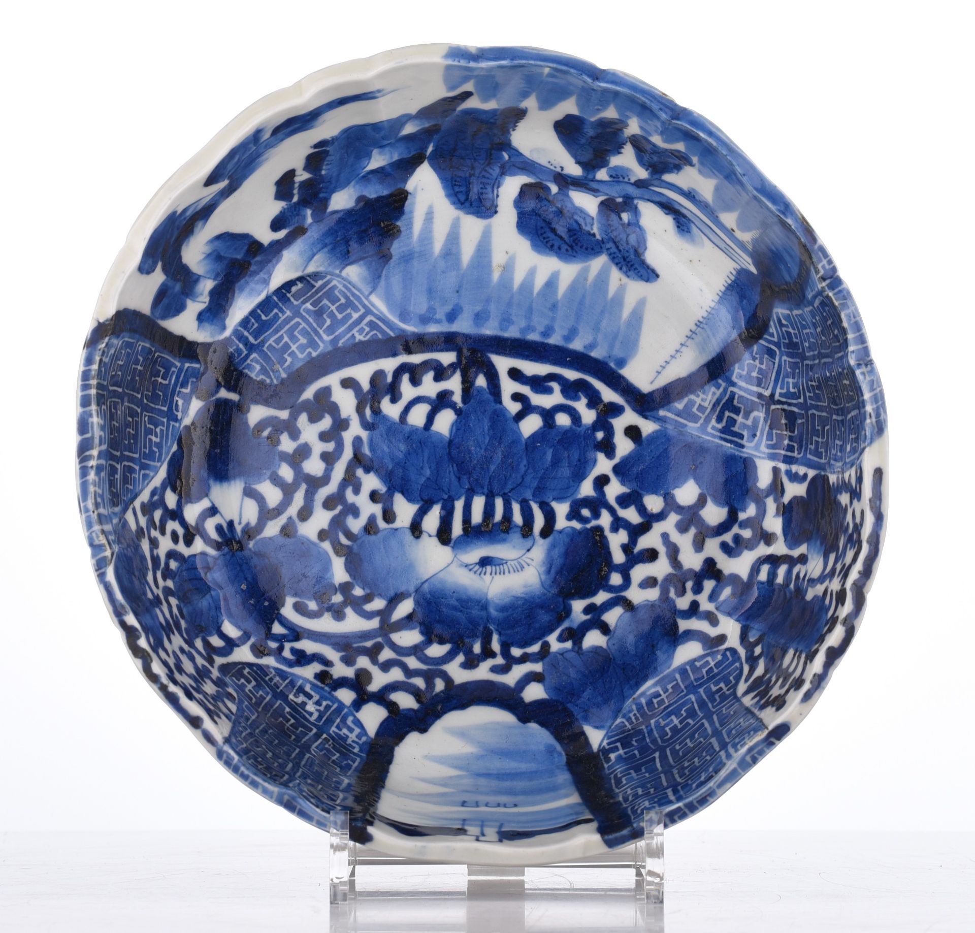 A Japanese Arita blue and white ribbed bowl, late Edo, ø 27 - H 9 cm - Image 2 of 7