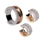 (T) An 18ct white and rose gold ring set with brilliant-cut diamonds, weight 10,5 g - size 7.5; adde