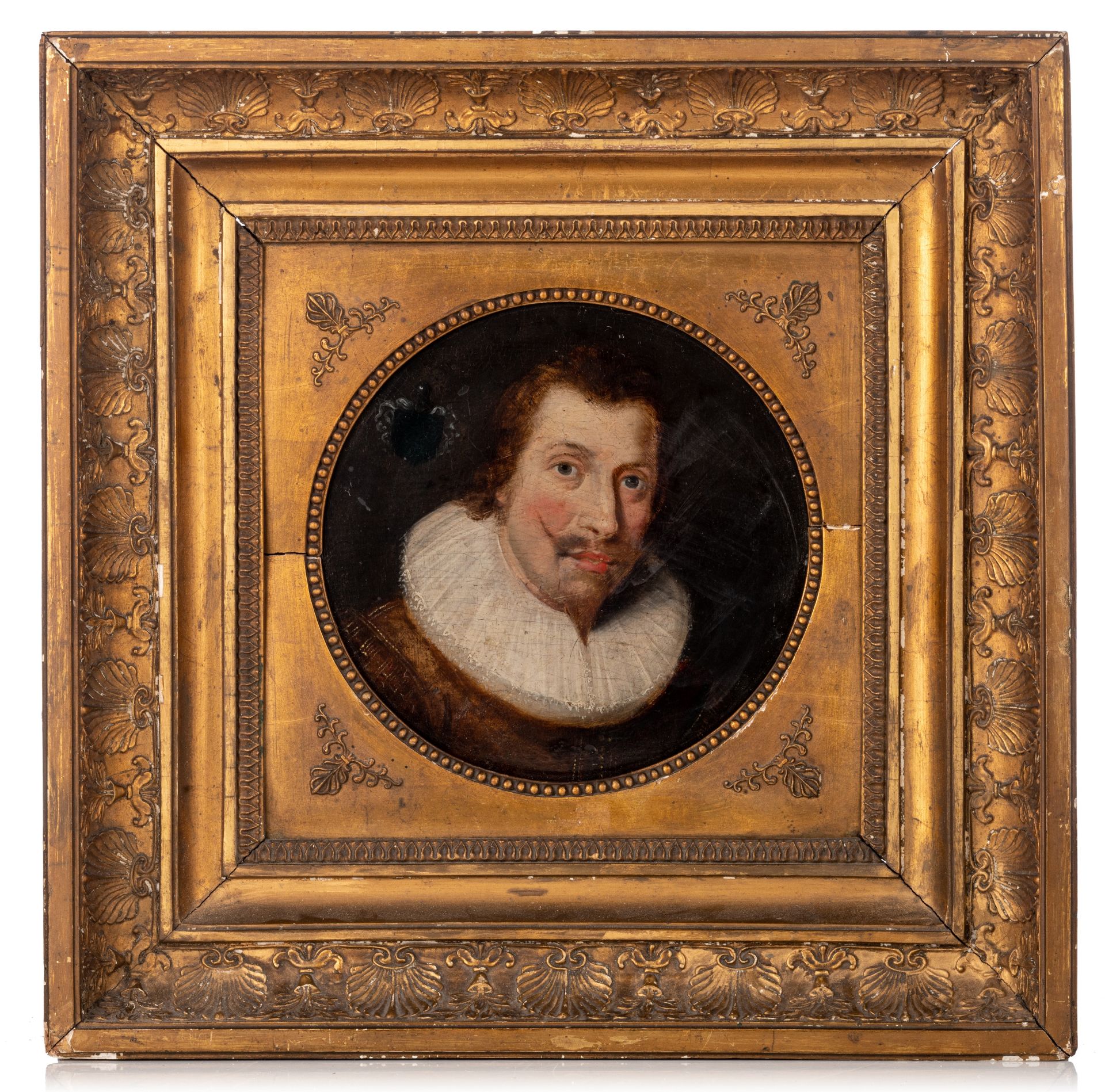 The portrait of a nobleman wearing a ruff, oil on panel, ø 20 cm - Image 2 of 5