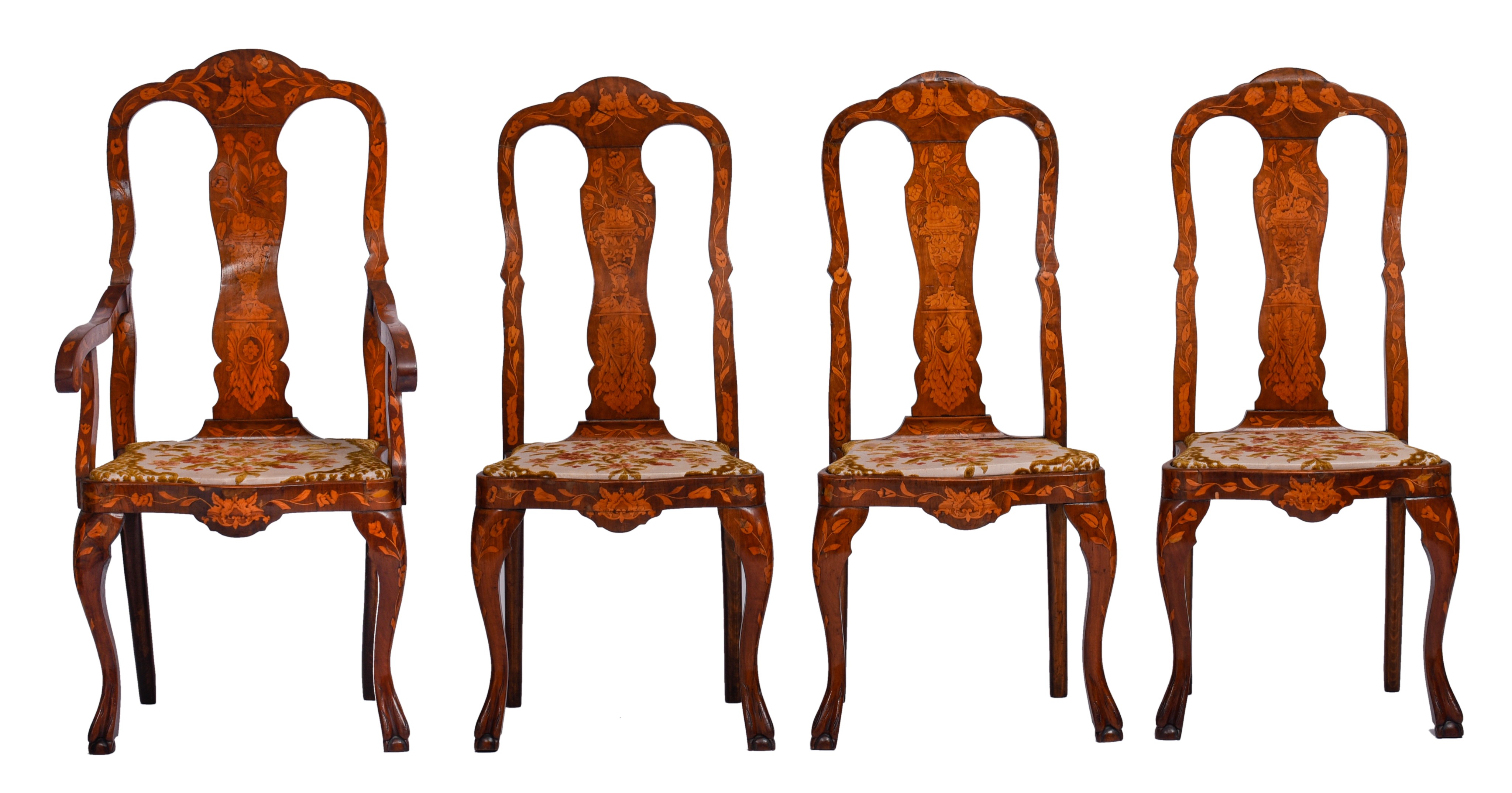 A set of three dining chairs and an armchair, Anglo-Dutch, 18thC, H 112/118 cm - Image 2 of 19