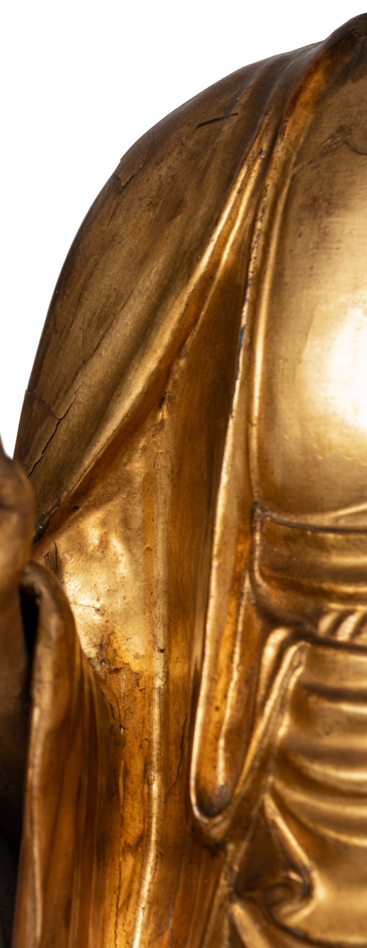 A Japanese gilt-wood standing figure of Amitabha Buddha, on a finely carved lotus base, Edo period, - Image 16 of 21